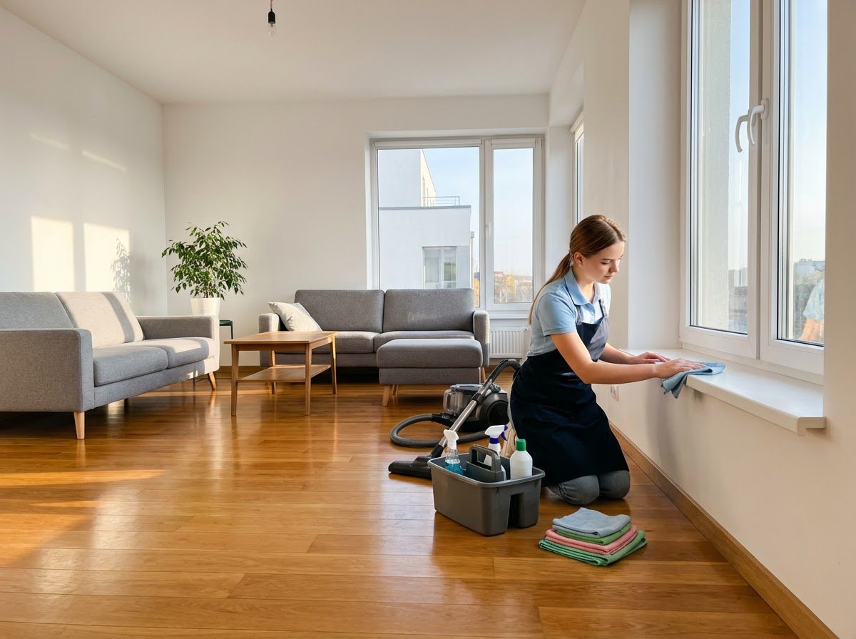 Švarūs langai ir grindys po statybinio valymo